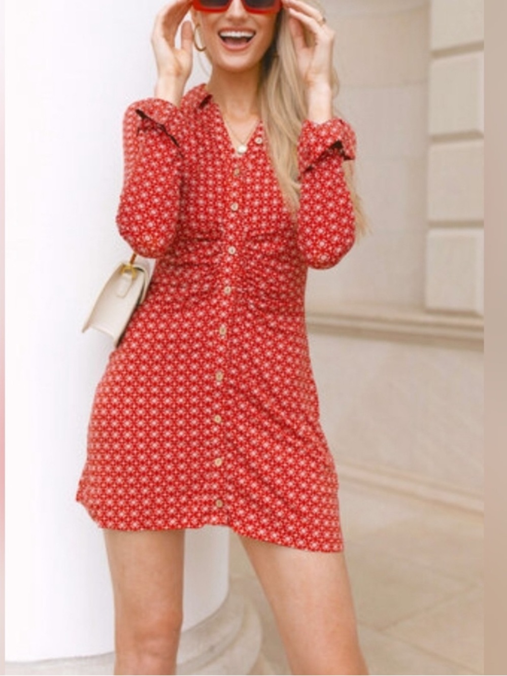 Free People Shayla Mini Dress Collar Button Up Ruched - Picture 2 of 10